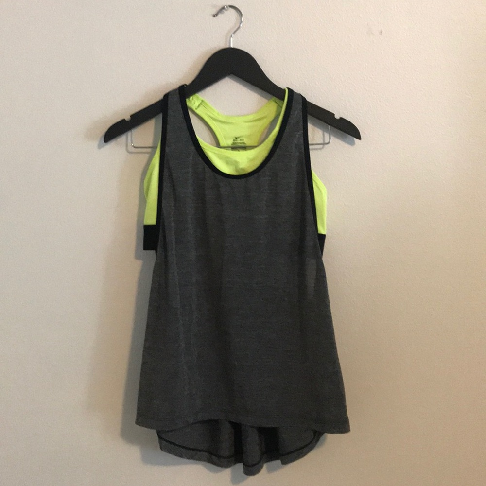 NIKE Grey tank w/ yellow sports bra attached